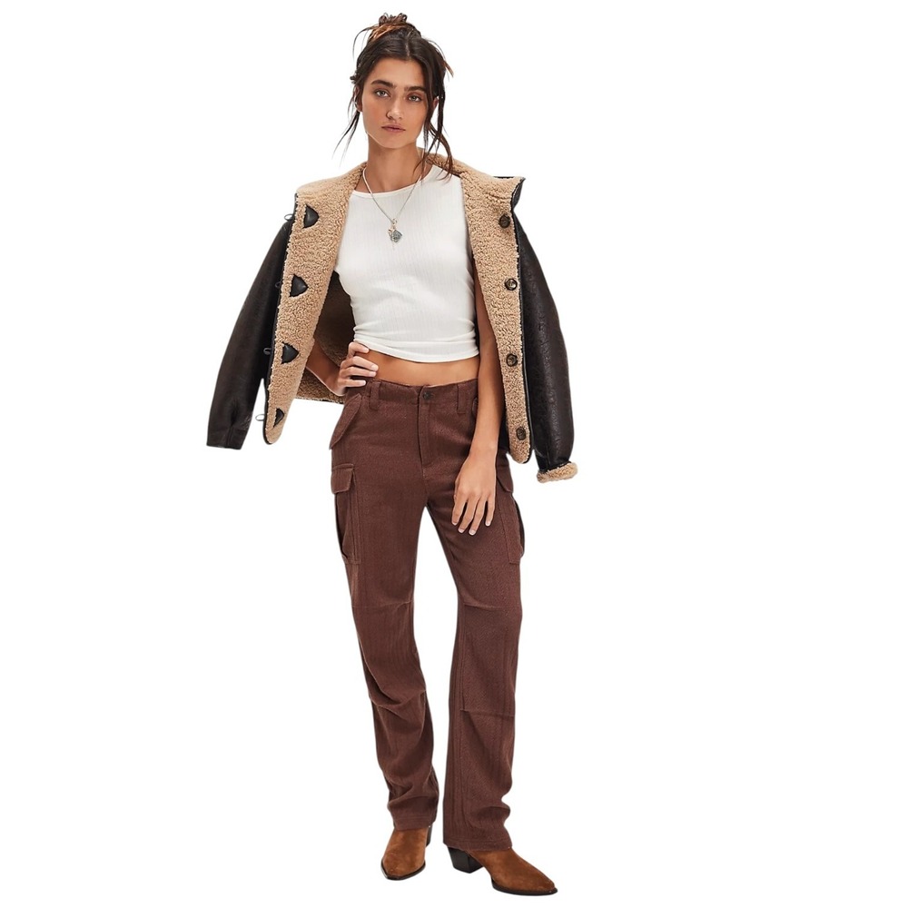 Free People We The Free Indie Boho Last Catch Check Pants Brown Textured Size 8